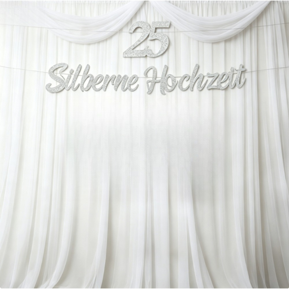 22-teiliges Silberhochzeit Deko-Set mit Papierbannern – Für den 25. Hochzeitstag - Thumbnail 5