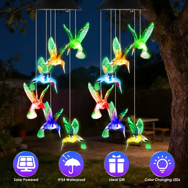 2PCS Hummingbird Solar Wind Chimes With Color Changing LED Lights, Waterproof Solar Powered Wind Chime For Outdoor Garden Patio Balcony Porch Home Decor, Ideal Gift For Mom Women Christmas — foto 3