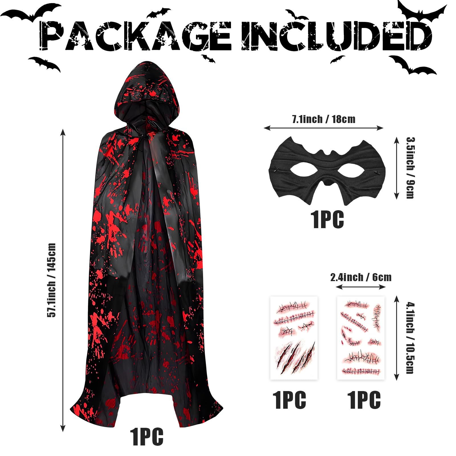 Umhang Kostüm-Set mit Kapuze & Maske – 140 cm Umhang für gruselige Partys - Thumbnail 3