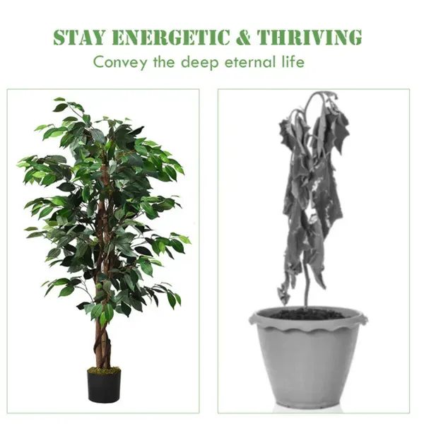 4FT Artificial Ficus Tree - 504 PEVA/Polyester Leaves, Multiple Trunks, Green