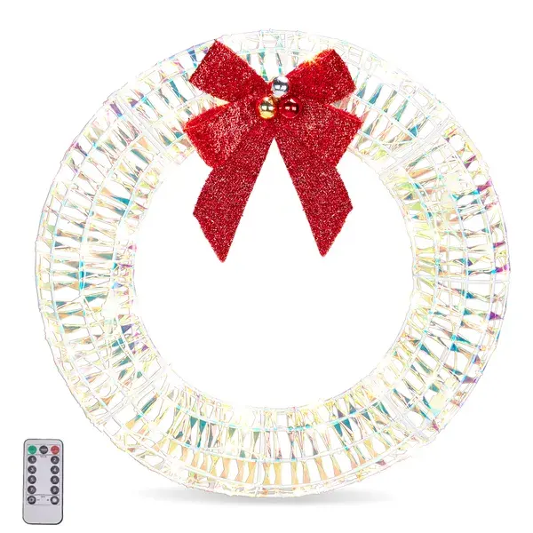 24in Pre-lit Iridescent Outdoor Christmas Wreath Decoration