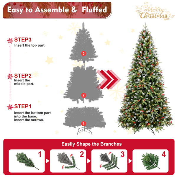 Artificial 5ft Green LED-lit Christmas Tree With 1113PE/PVC Mixed Branch Tips,Red Fruit And Pine Cone,Hinged Premium & Foldable Base For Indoor Holiday Decorating — foto 3