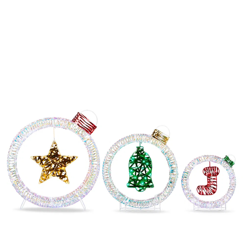 Set Of 3 Lighted Iridescent Cut-out Light Bulb Christmas Decorations, Pre-lit Holiday Decor With 295…