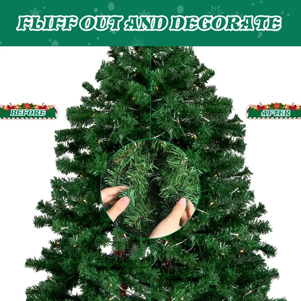 6 FT Santa Hat Style Pre-lit Christmas Tree, Hinged Artificial Xmas Tree Pine Tree With 250 Warm White Lights, 839 Branch Tips For Holiday Party Store Office Home, Green & White — foto 5