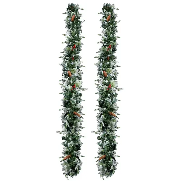 2 Pack 9FT Pre-lit Snow Flocked Christmas