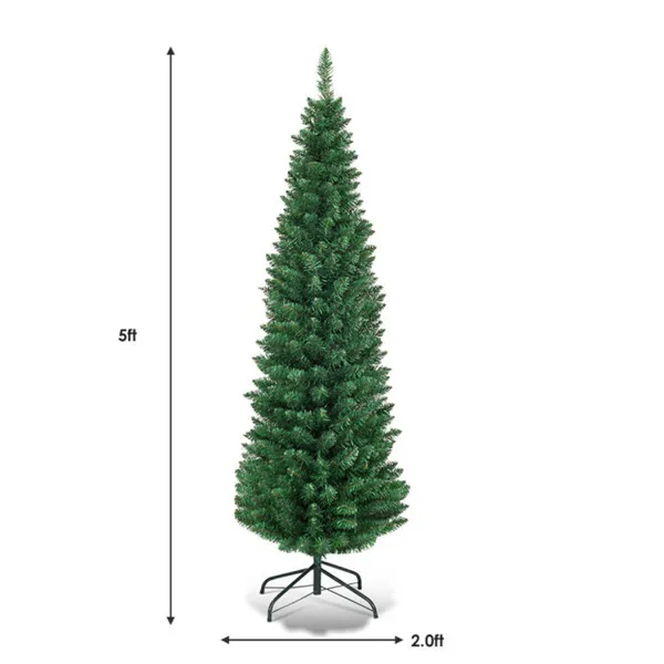 5ft Slim Pencil Christmas Tree - Space-Saving Design For Small Corners, 220 Realistic PVC Branches With Flocked Finish — foto 3