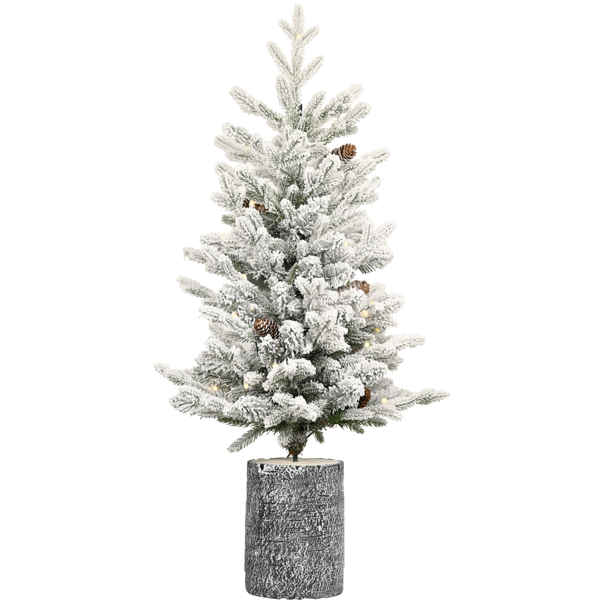 Artificial 4.5ft Decorated Flocking Basin Tree With 720 PE/PVC Mixed Branch Tips, Pine Cone *19, 150L Wram White Light, Holiday Decorating — foto 5