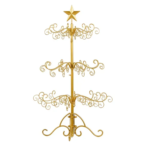 3ft Wrought Iron Christmas Tree, Metal Ornament Display Tree Stand For For Holiday Party Home Decor, Indoor & Outdoor Decor Hanger, Gold