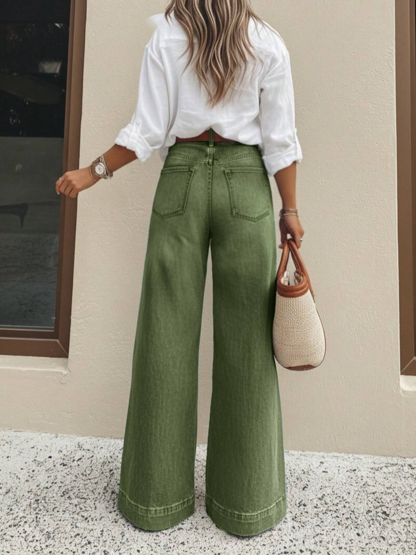 Wide leg jeans outfit inspiration boho casual look