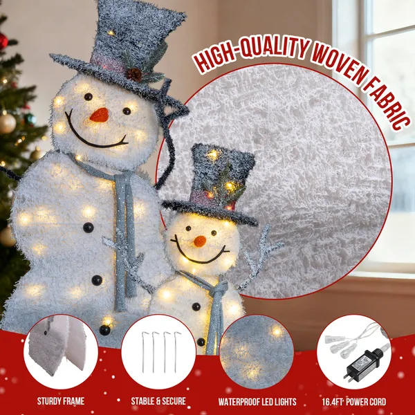 Set Of 2 Lighted Snowman With Top Hat Christmas Decorations, Pre-lit 2D Holiday Decor With 80 Warm White LED Lights For Xmas Outdoor Indoor Decor Lighted Holiday Displays — foto 5