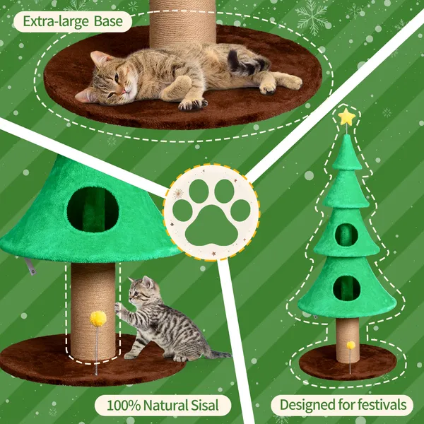 59in Large Tall Christmas Tree Cat Tower With 2 Cat Condos & Scratching Post, Soft Fleece Cat Tree With Teaser Toy &… - 3