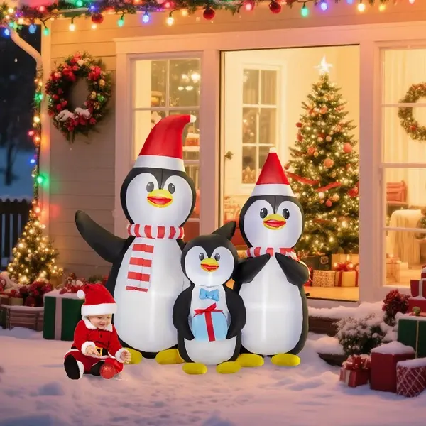 6FT Lighted Christmas Inflatable Decoration, Penguin Family