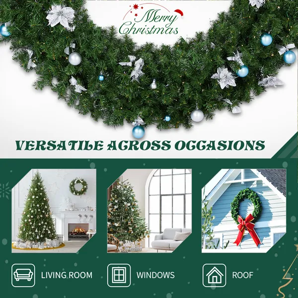 48in Pre-lit Christmas Wreath, Lighted Artificial Xmas Wreath With 150 Cold & Warm White Lights And 450 PVC Tips And DIY Ornaments, For Front Door Gate Wall Xmas Party Decorations, Light Green — foto 2