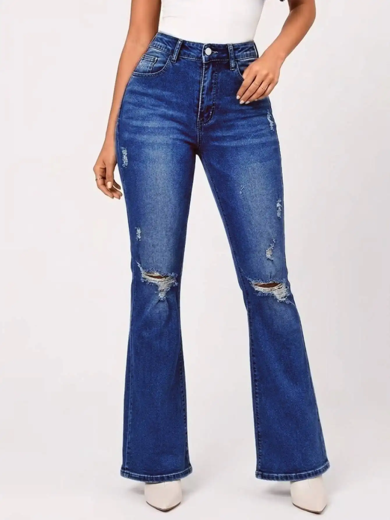 High Waist Ripped Flare Jeans Women Medium
