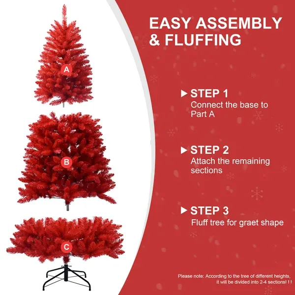 6FT Red Christmas Tree – Pure Red PVC Tree With 804 Tips, Hinged Branches For Easy Setup, Stable Metal Stand, Bold Holiday Decoration