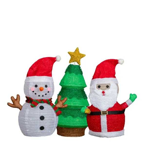 Set Of 3 Lighted Santa And Snowman