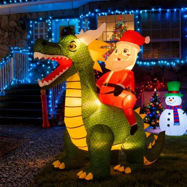 6.7ft Inflatable Santa Riding Dinosaur - 5