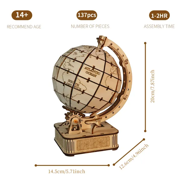 3D Wooden Puzzle Globe. Model Kits DIY Crafts Handmade Christmas Gifts 3