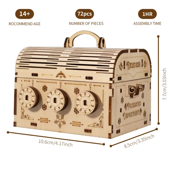 3D Wooden Puzzle DIY Treasure Box Model Building Kits Brain Teaser Projects For Adult Christmas Gifts 3