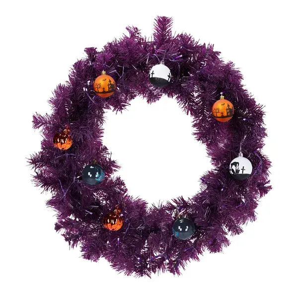 24in Pre-lit Halloween-Themed Christmas Wreath, Lighted Artificial