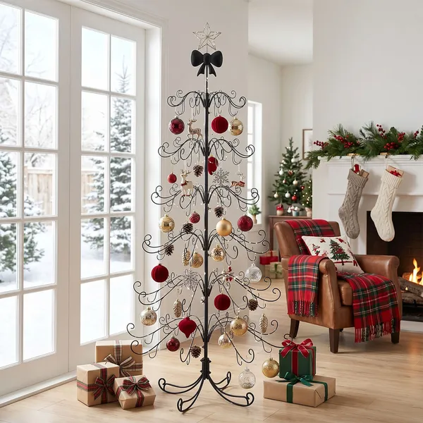 6ft Black PVC Metal Artificial Christmas Tree With Bow Topper, No Extra Ornaments, Daily Decor Tree — foto 3