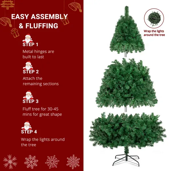 FCH 6ft PVC Material DIY 150 Lights Warm Color 8 Modes 1050 Branches Christmas Tree Green