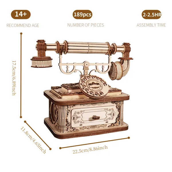 Creative Retro Telephone 3D Wooden Puzzle For Adults Tabletop Model Kits Decoration And Gift For Christmas Birthday 3