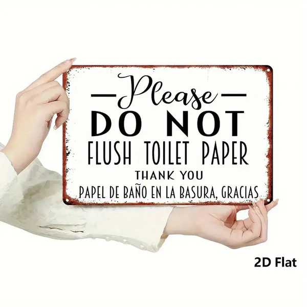 CIFbuy Vintage Bilingual Do Not Flush Toilet Paper Metal Sign English Spanish Bathroom Plaque Christmas Decor (TikTok, Temu Pick-up Service) — foto 2