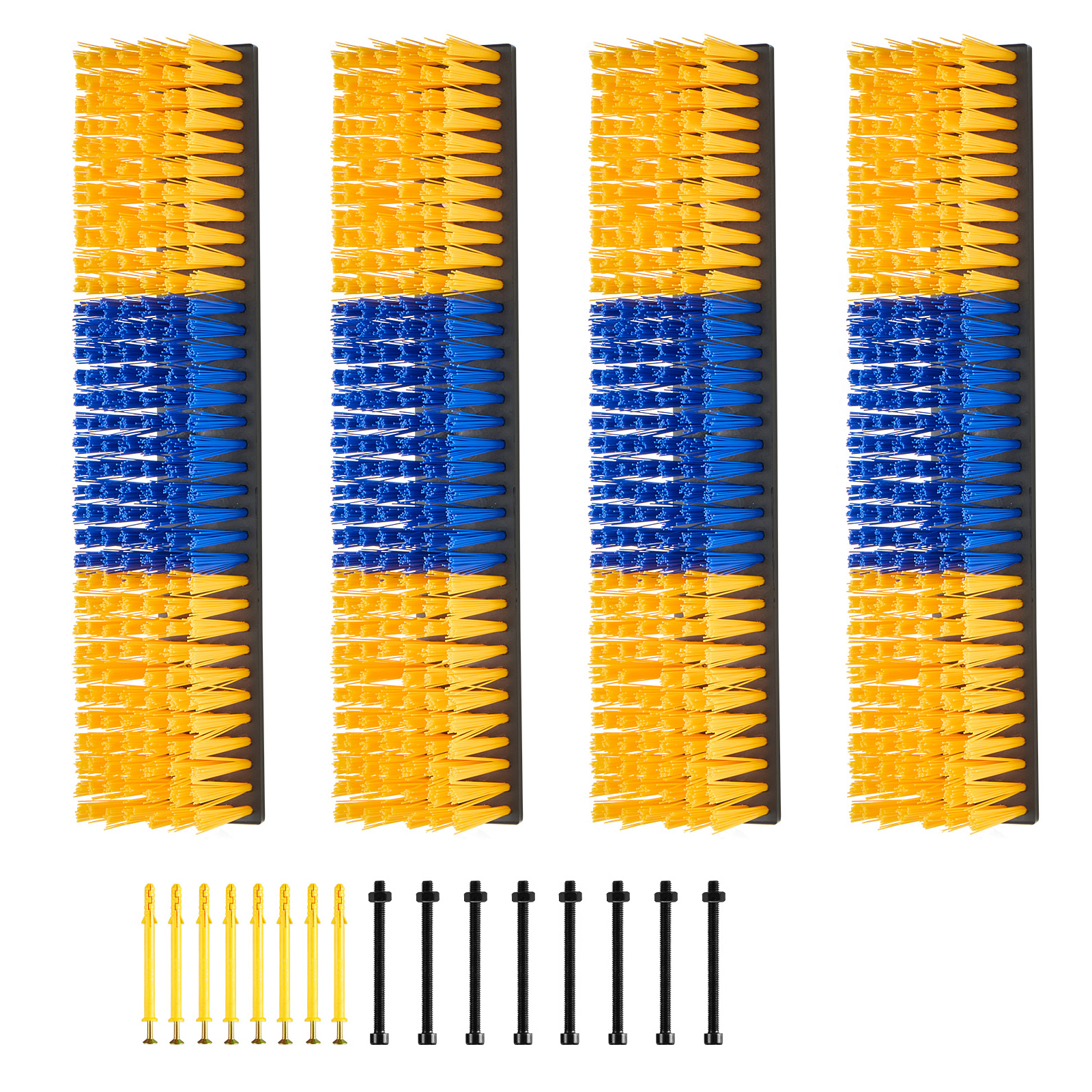 Livestock Scratching Brush, 4PCS Goat Scratcher Brush Post With 16 Screws, 16.9"x3.9" Cow Scratcher For Back Itch Relief, Massage Grooming Scratch Tool For Horse Cattle Sheep Pig, Yellow & Blue