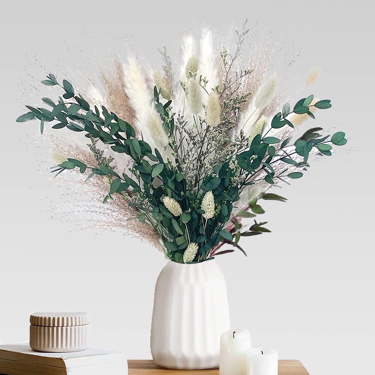 65-Piece Bohemian Artificial Pampas Grass Bouquet - Romantic Beige & White Pampas Grass Arrangement For Spring, Valentine's Day, Weddings, Home Decor, And Table Centerpieces; Seasonal Home Accent