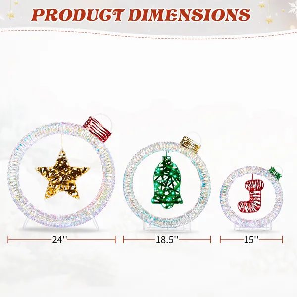 Set Of 3 Lighted Iridescent Cut-out Light Bulb Christmas Decorations…