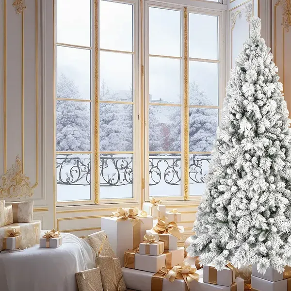 Artificial 5ft Flock Christmas Tree With 518PVC/Hard Needle Mixed Branch Tips,Hinged Premium & Foldable Base For Indoor Holiday Decorating