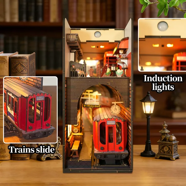 3d Wooden Puzzle For Adults Baker Street Book Nook With Lights Model Kit Dollhouse DIY Miniature House Birthday And Christmas Gifts