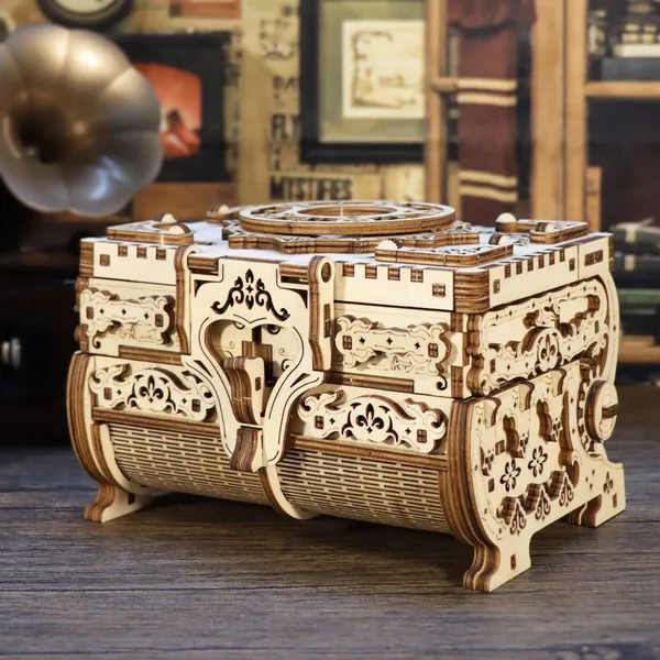 3D Wooden Puzzle Model Kits Antique Jewel Box DIY Home Decoration Model Birthday Or Christmas Gifts