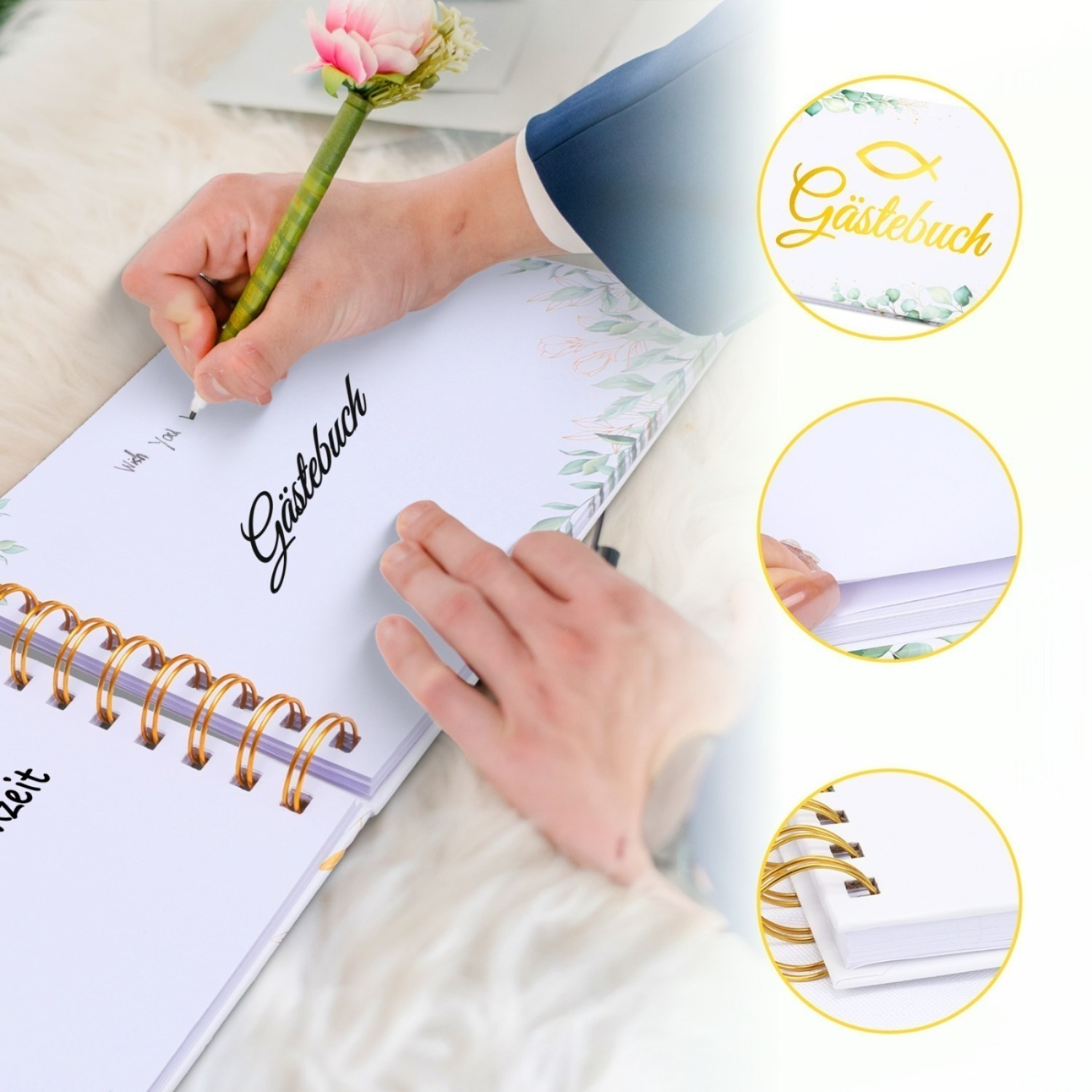 Gästebuch für Erinnerungen – Elegantes Buch für Notizen und Einträge – Party-Zubehör-Set - Thumbnail 5