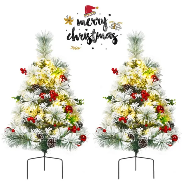 2 Pre-lit Pathway Flocked Christmas Trees 15.5" X 15.5" X 29" (L X W X H)