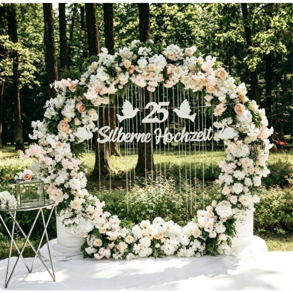22-teiliges Silberhochzeit Deko-Set mit Papierbannern – Für den 25. Hochzeitstag - Thumbnail 3