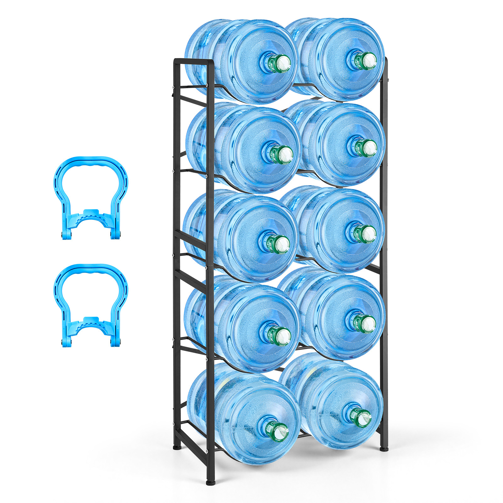 Water Jug Holder, 5 Tiers Double Rows 3 And 5 Gallon Water Bottle Holder For 10 Bottles, Heavy Duty Jug Rack Organizer With Handles, Easy Assembly, For Kitchen, Office, Living Room