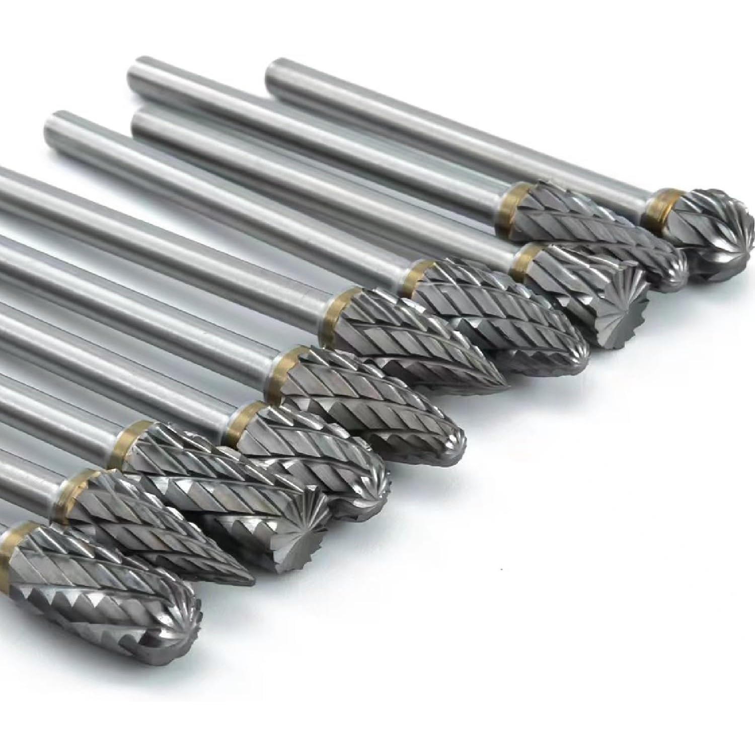 Double-Cut Carbide End Mills, 10-Piece Set, 6mm Shank, 10 Different Shapes, Rotary Tool Accessories For Woodworking, Metal Grinding, And Engraving—Industrial Fittings