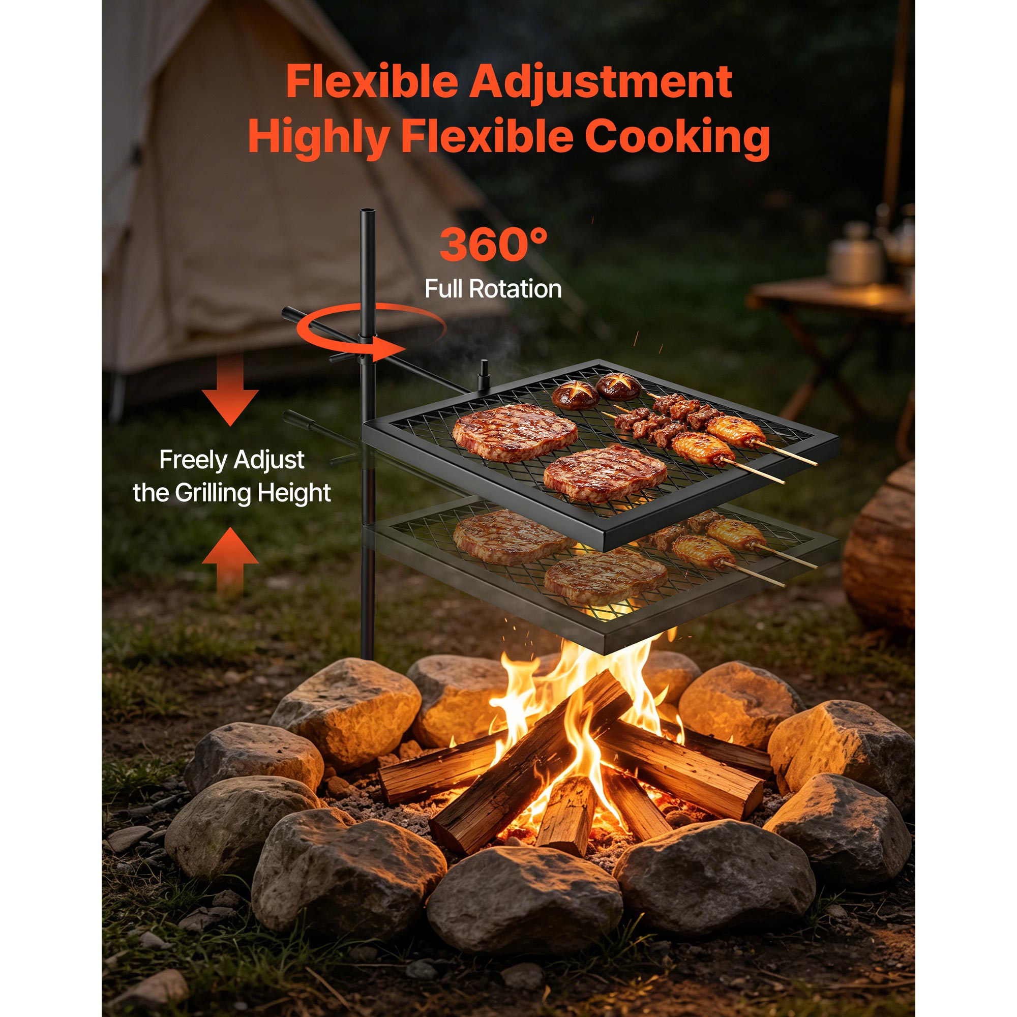 Heavy Duty Swivel Campfire Grill, 16" Portable Camping Grill Grate, Sturdy Steel BBQ Mesh, 360� Height Adjustable… - 7