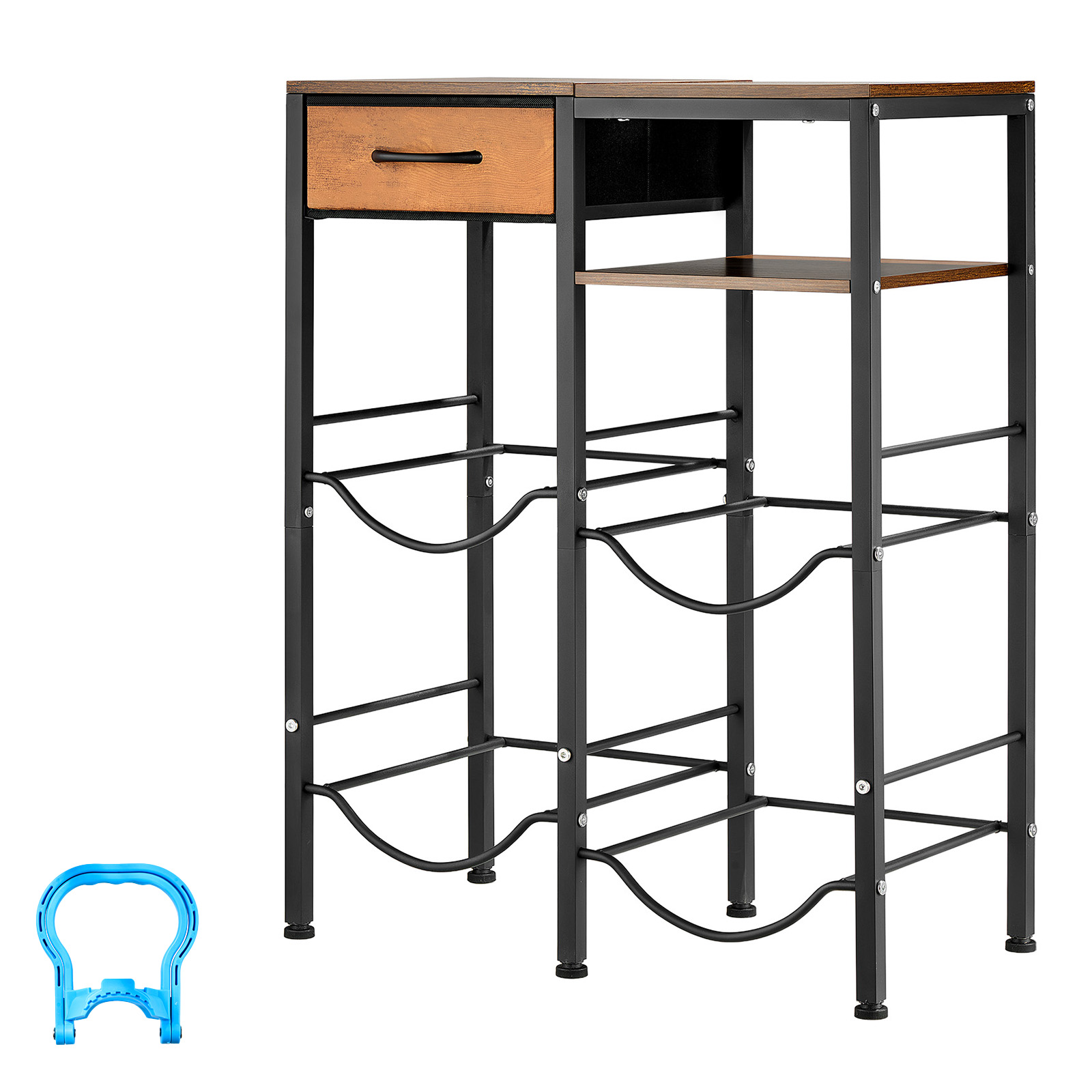 Water Jug Holder, 4 Tiers Double Rows 3 And 5 Gallon Water Bottle Holder For 4 Bottles, Heavy Duty Jug Rack Organizer With Storage Shelf And Drawer, For Kitchen, Living Room, Black