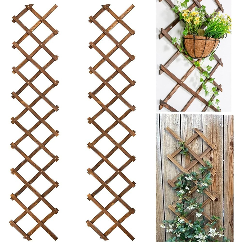 2-Piece Telescopic Wooden Fence, Adjustable Privacy Screen For Flower Beds, Patios, And Gardens—Party Accessory Set 3