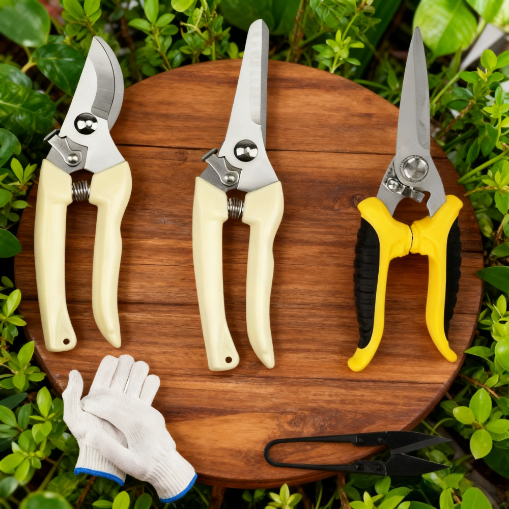 3-Piece Pruning Shears Set In Yellow—High-Quality Pruning Shears With Non-Stick Coating—Plant Shears For Fruit, Vegetables, And Flower Pruning