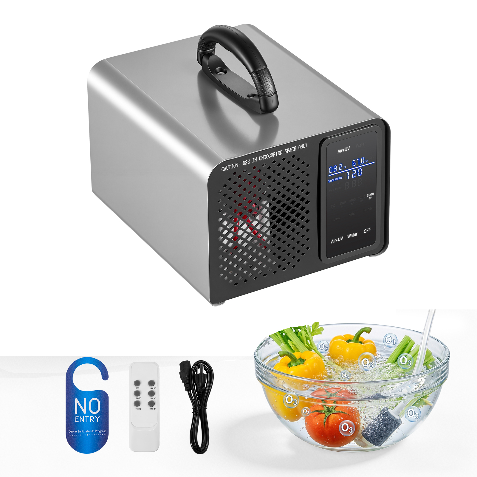Ozone Generator, 36000mg/h Commercial Ozone Machine, With 15s Delayed Start & Area-Based Timer & LCD Touchscreen Display, Industrial Deodorizer For Car, Smoke, Home Odors, Up To 3200 Sq.ft