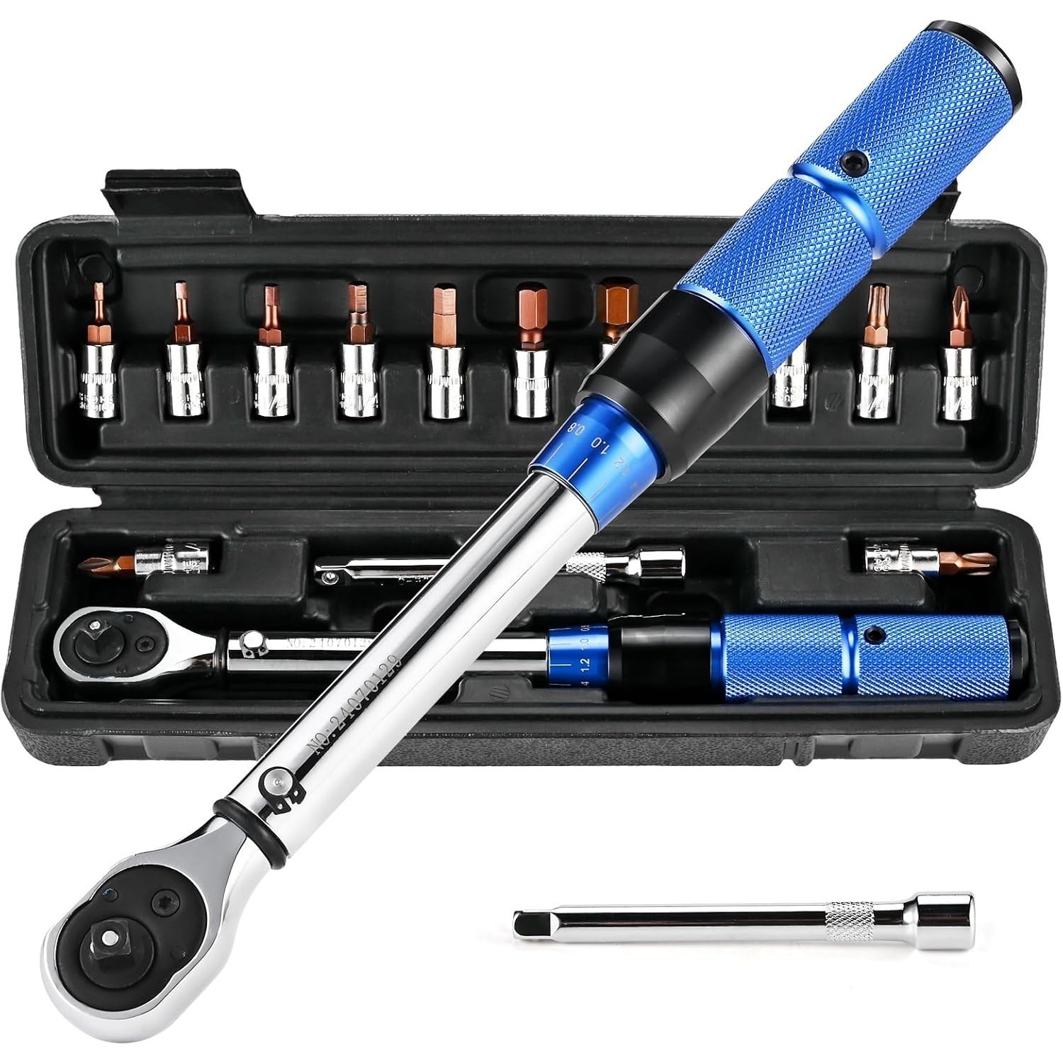 Bicycle Torque Wrench, 1/4-inch, 2–24 Nm, 15-Piece Torque Wrench Set, Accuracy ±3%, Torque Wrench With 100 Mm Extension Bar, Hex Socket, And Drill Bit