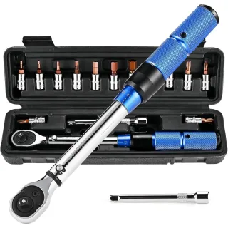Bicycle Torque Wrench, 1/4-inch, 2–24 Nm, 15-Piece Torque Wrench Set, Accuracy ±3%, Torque Wrench With 100 Mm Extension Bar, Hex Socket, And Drill Bit