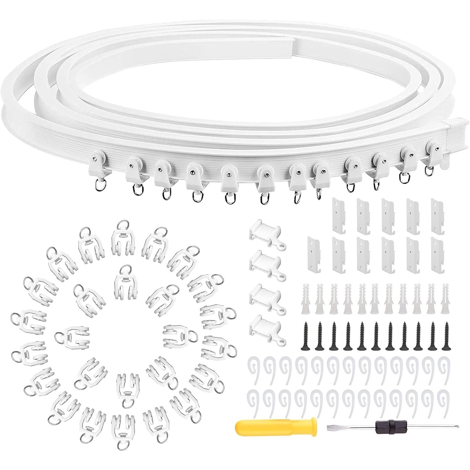 Folding Ceiling Curtain Rail Kit, 3.5M Flexible Rail With 26 Hooks—Party Accessories Set
