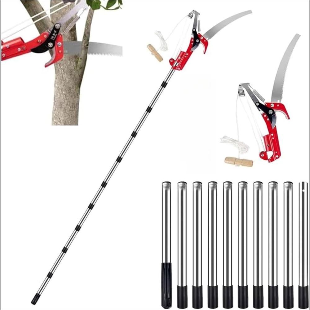 Telescoping Pruning Saws And Loppers With Long Handles And Adjustable Length, Equipped With A High-reach Pruner With Two Wheels, Suitable For Fruit Tree Maintenance And Gardening