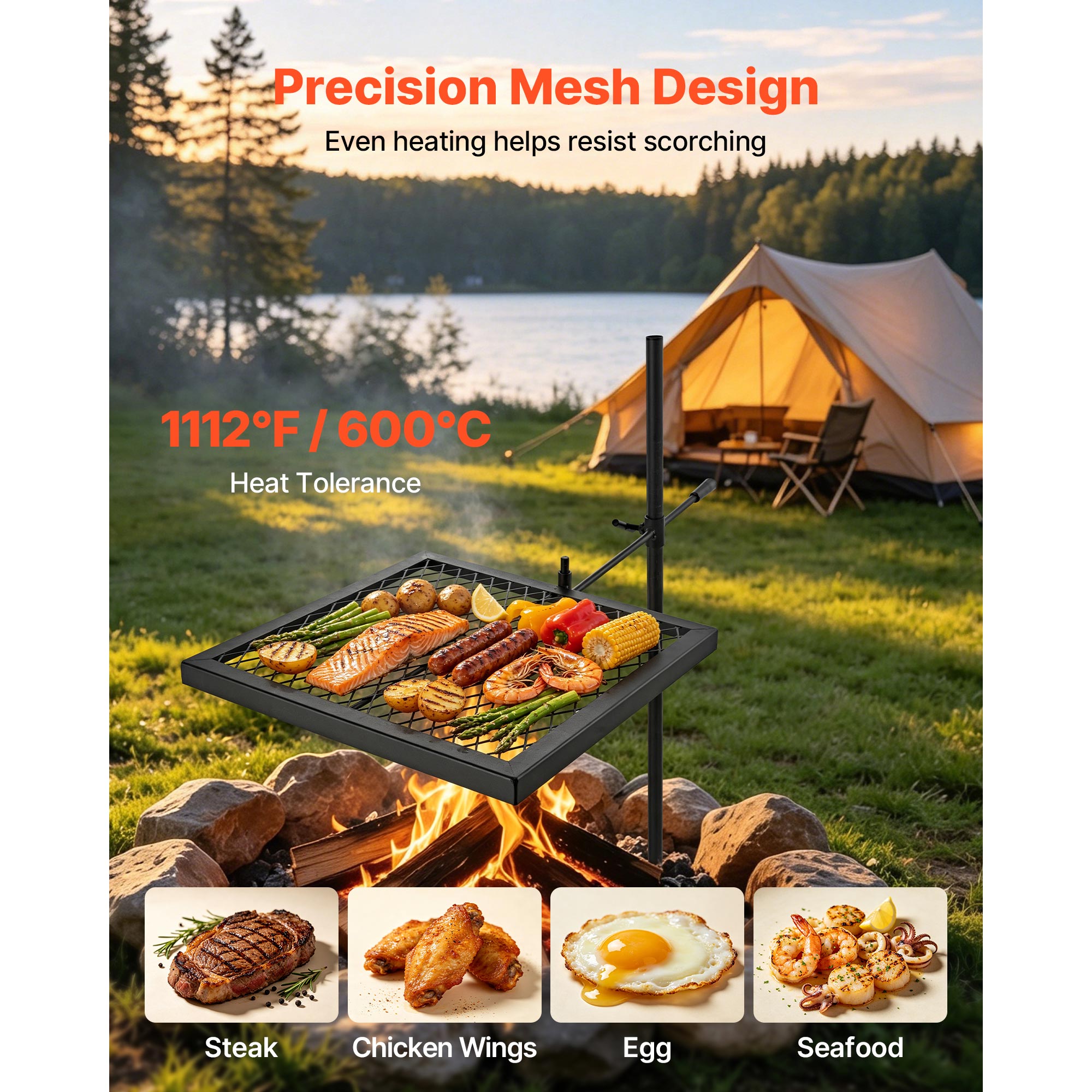 Heavy Duty Swivel Campfire Grill, 16" Portable Camping Grill Grate, Sturdy Steel BBQ Mesh, 360� Height Adjustable… - 6