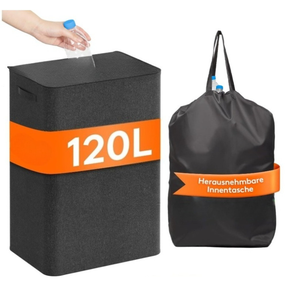 120L schwarzer Küchen-Mülleimer – Großer Mülleimer mit Deckel für die Küche - Thumbnail 3